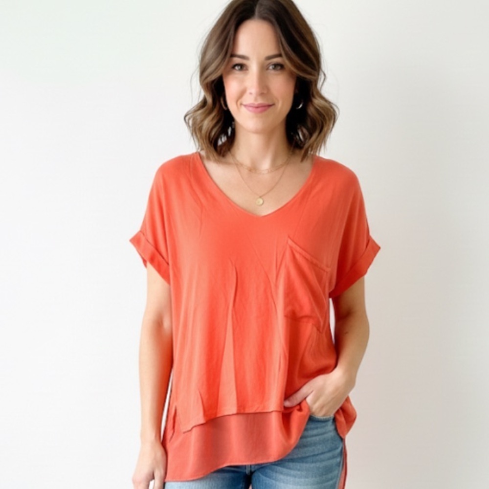 Chic orange Blouse with lots of Details - small